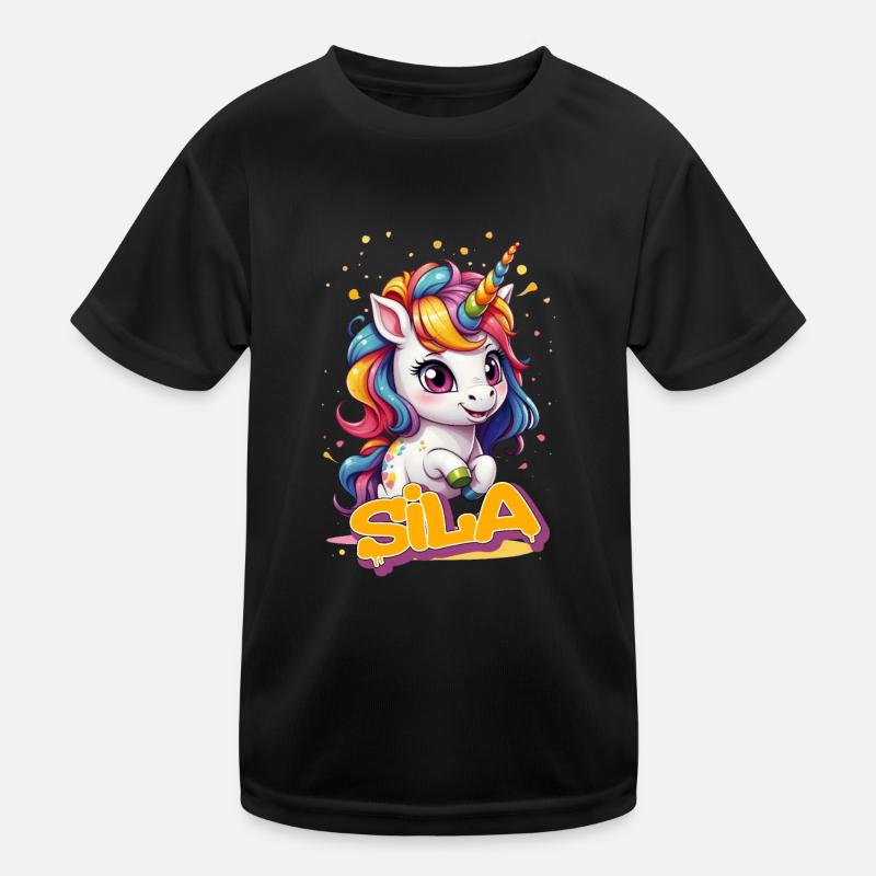 SILA - Schöner Mädchen Name mit süßem Einhorn Kinder Funktions-T-Shirt