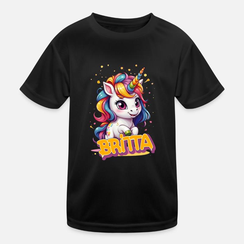 BRITTA - Schöner Mädchen Name mit süßem Einhorn Kinder Funktions-T-Shirt