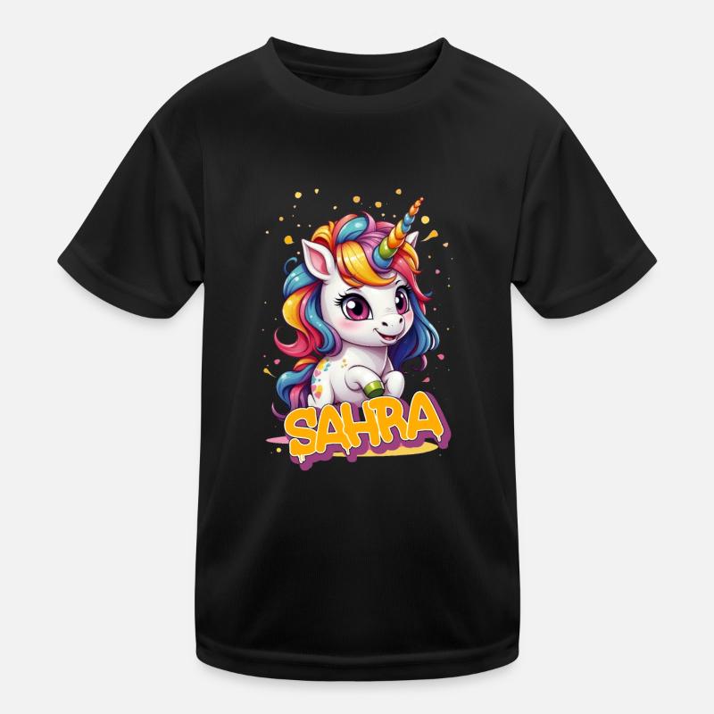 SAHRA - Schöner Mädchen Name mit süßem Einhorn Kinder Funktions-T-Shirt