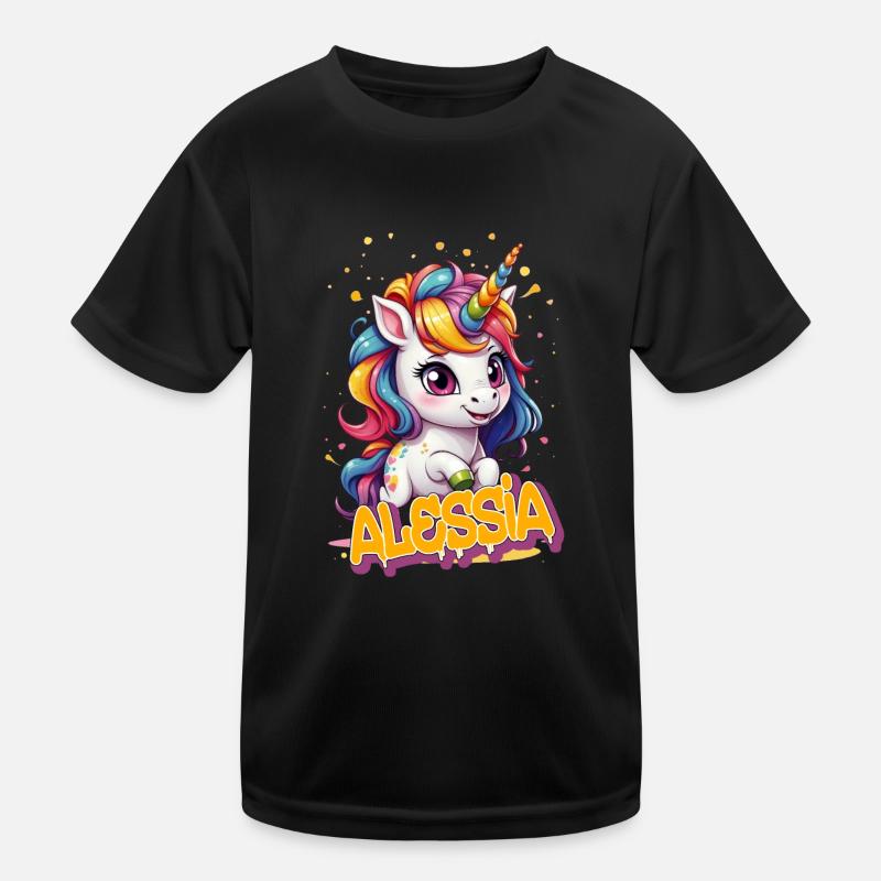 ALESSIA - Schöner Mädchen Name mit süßem Einhorn Kinder Funktions-T-Shirt