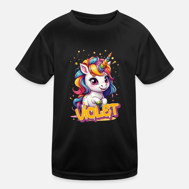 VIOLET - Schöner Mädchen Name mit süßem Einhorn Kinder Funktions-T-Shirt