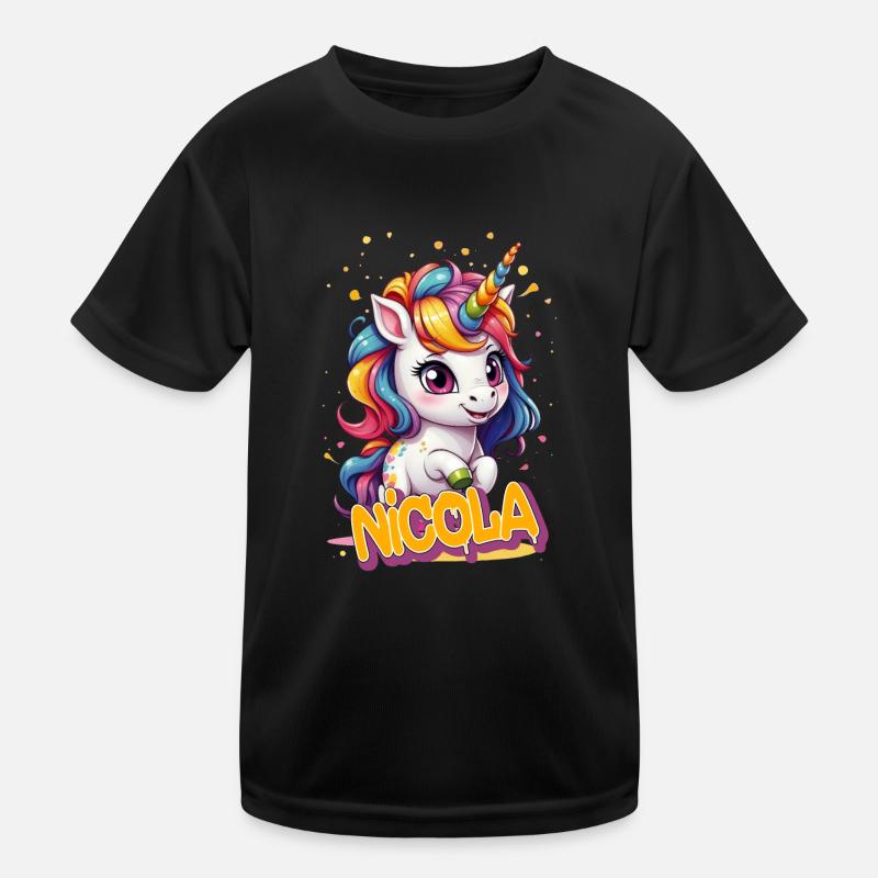 NICOLA - Schöner Mädchen Name mit süßem Einhorn Kinder Funktions-T-Shirt