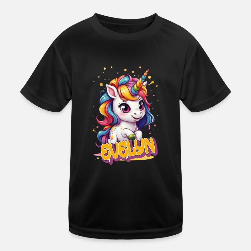 EVELYN - Schöner Mädchen Name mit süßem Einhorn Kinder Funktions-T-Shirt