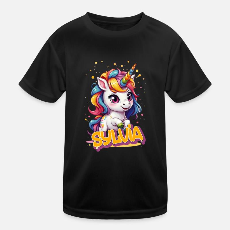 SYLVIA - Schöner Mädchen Name mit süßem Einhorn Kinder Funktions-T-Shirt