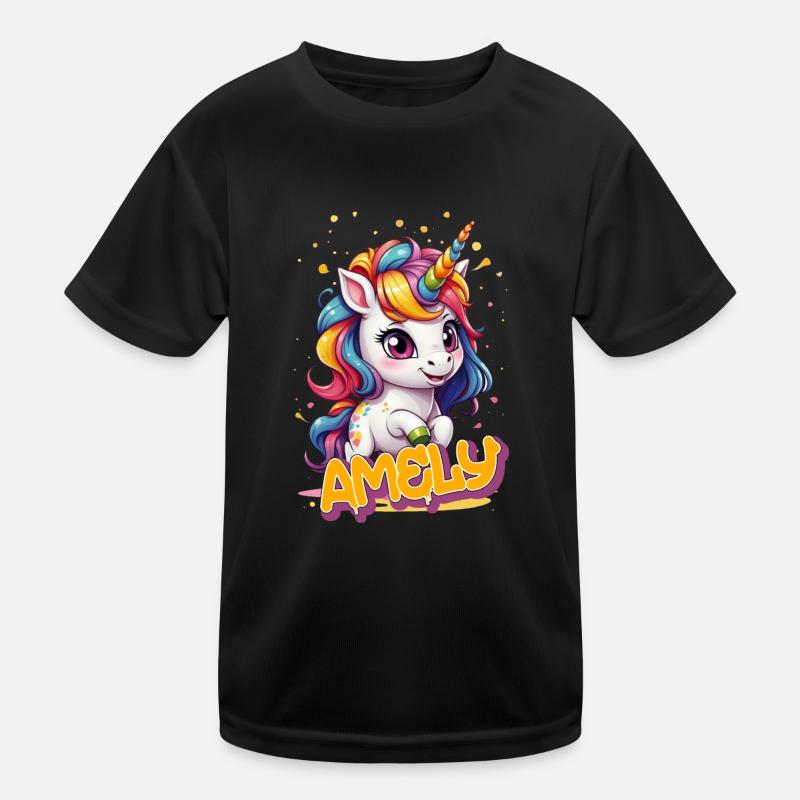 AMELY - Schöner Mädchen Name mit süßem Einhorn Kinder Funktions-T-Shirt