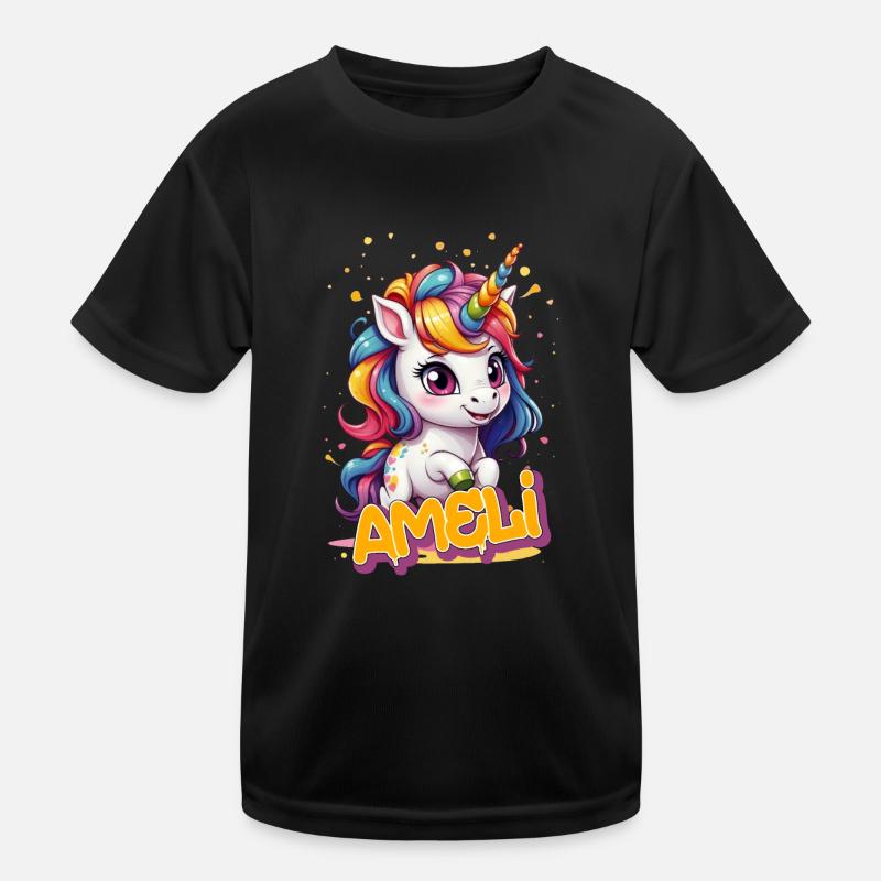 AMELI - Schöner Mädchen Name mit süßem Einhorn Kinder Funktions-T-Shirt