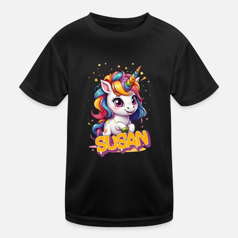 SUSAN - Schöner Mädchen Name mit süßem Einhorn Kinder Funktions-T-Shirt