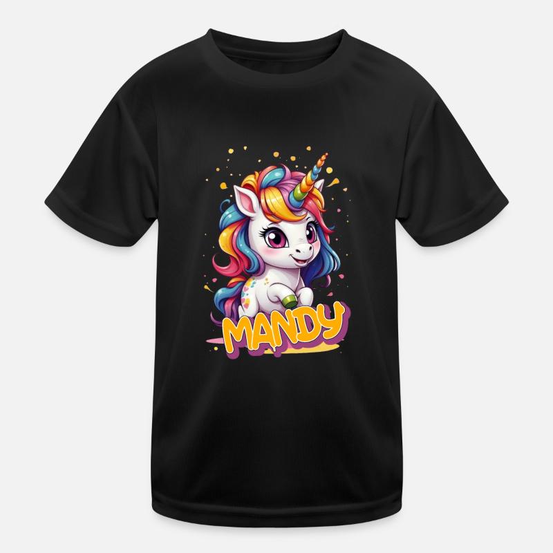 MANDY - Schöner Mädchen Name mit süßem Einhorn Kinder Funktions-T-Shirt