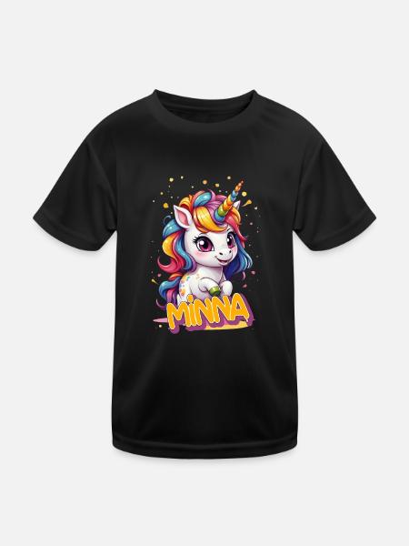 MINNA - Beau nom de fille avec licorne mignonne - T-shirt sport Enfant - noir - Devant