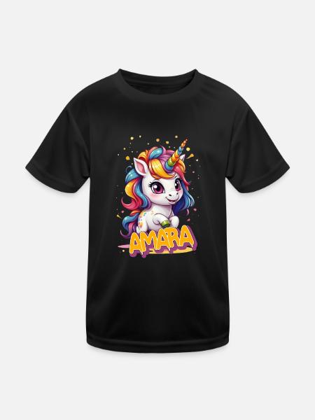 AMARA - Beautiful girl name with cute unicorn - Kids Functional T-Shirt - black - Front