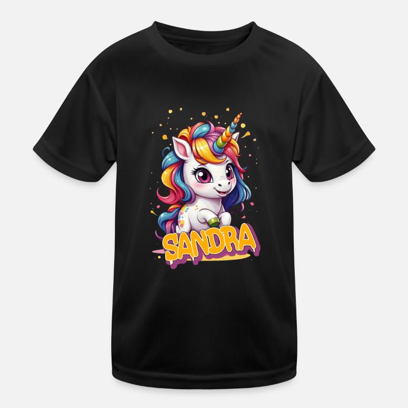 SANDRA - Schöner Mädchen Name mit süßem Einhorn Kinder Funktions-T-Shirt