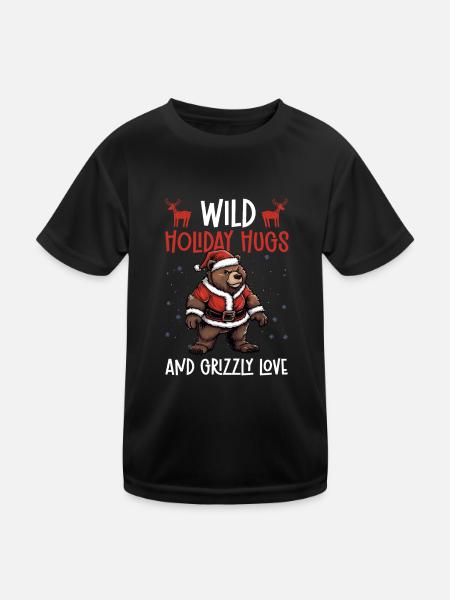 Grizzly Bear Christmas Brown Bear - Kids Functional T-Shirt - black - Front