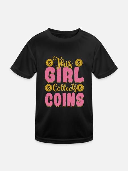 Coin Collector Girl: Numismatic Passion Unleashed - Kinder Funktions-T-Shirt - Schwarz - Vorne
