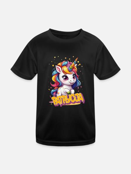 PATRYCJA - Beau nom de fille avec une licorne mignonne - T-shirt sport Enfant - noir - Devant