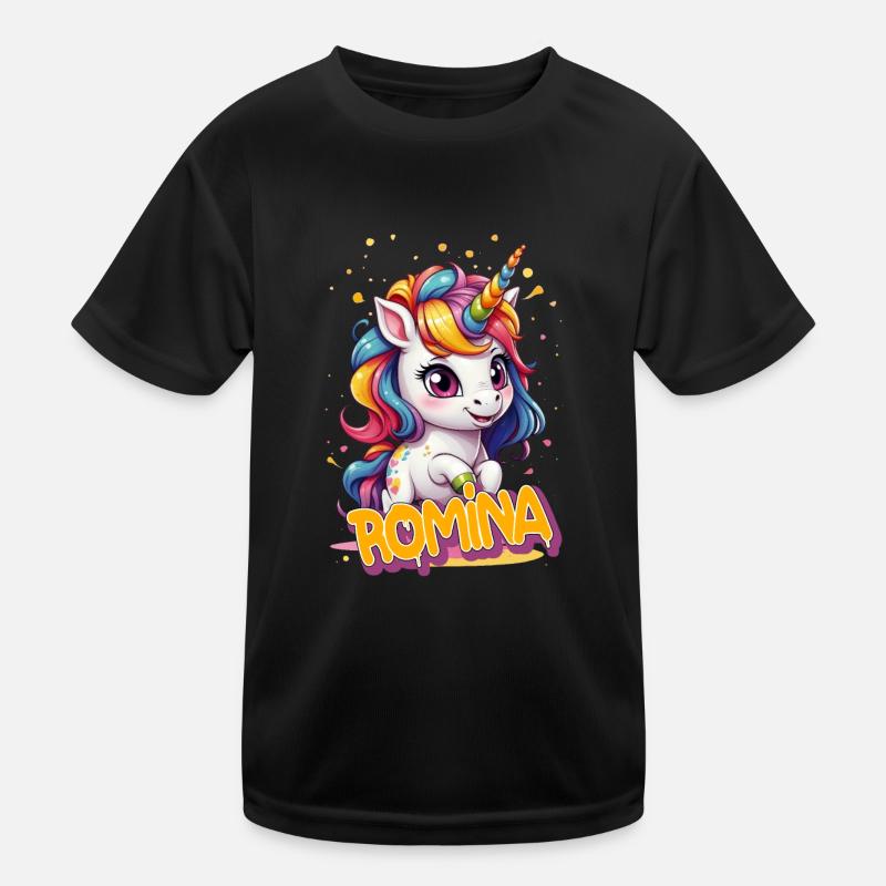ROMINA - Schöner Mädchen Name mit süßem Einhorn Kinder Funktions-T-Shirt
