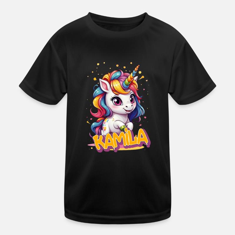 KAMILA - Schöner Mädchen Name mit süßem Einhorn Kinder Funktions-T-Shirt