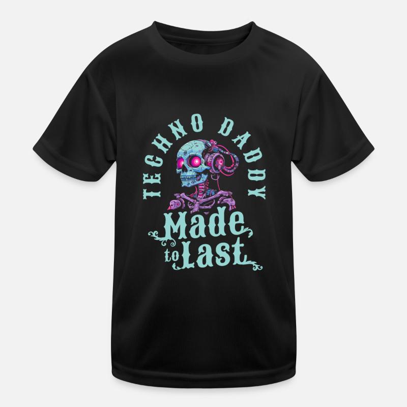 Techno Raver Skeleton Fathers Day Dad Kids Functional T-Shirt