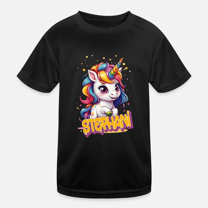 STEPHANI - Schöner Mädchen Name mit süßem Einhorn Kinder Funktions-T-Shirt