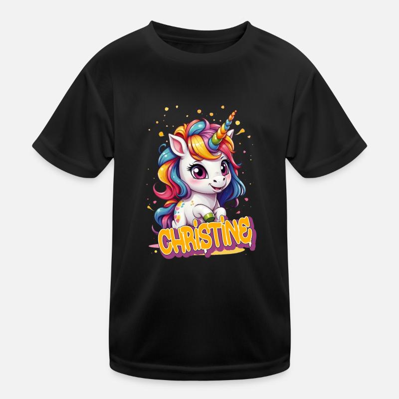 CHRISTINE - Schöner Mädchen Name mit süßem Einhorn Kinder Funktions-T-Shirt