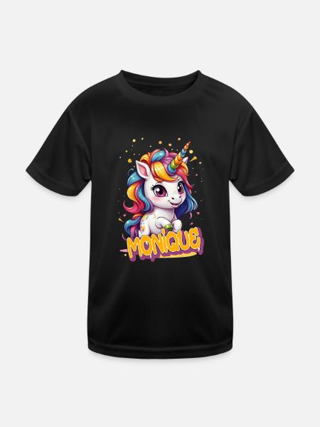 MONIQUE - Beau prénom de fille avec une jolie licorne - T-shirt sport Enfant - noir - Devant