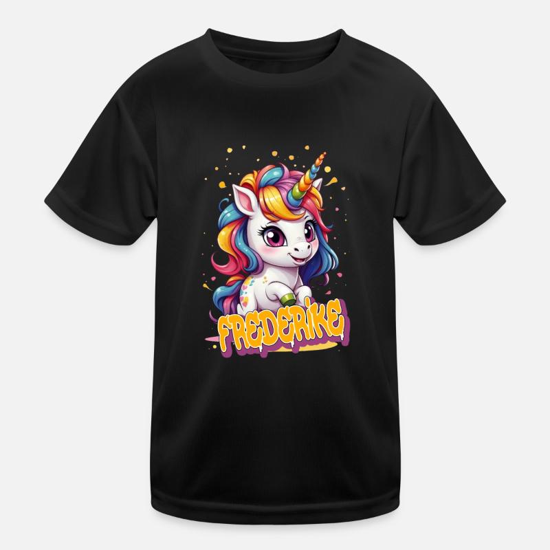 FREDERIKE - Schöner Mädchen Name mit süßem Einhorn Kinder Funktions-T-Shirt