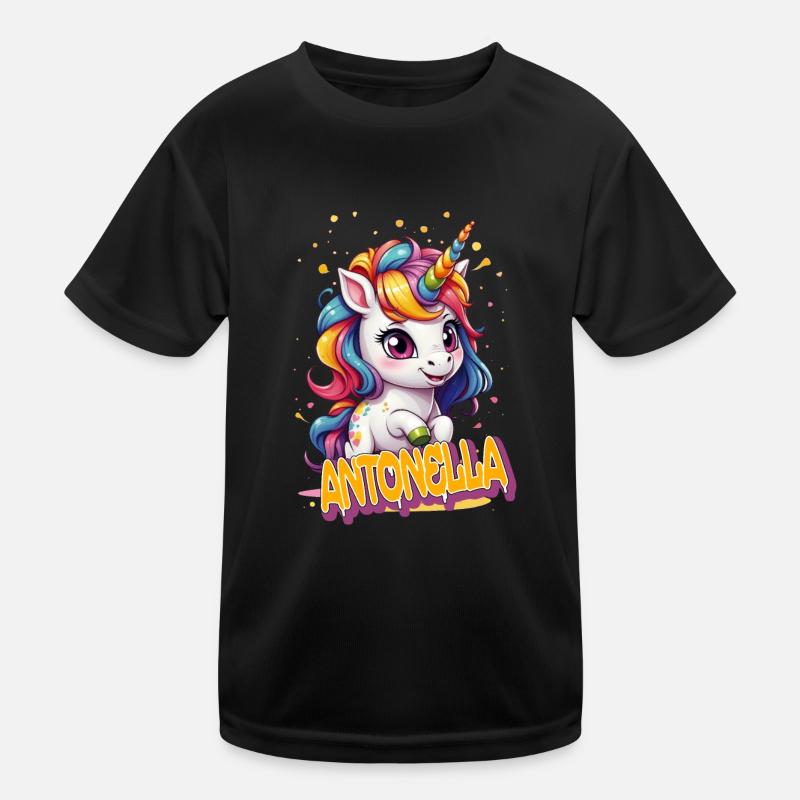 ANTONELLA - Schöner Mädchen Name mit süßem Einhorn Kinder Funktions-T-Shirt