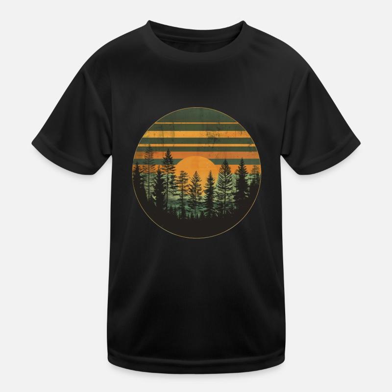 Sunset Forest Nature Outdoors Retro 80s Vibe 4 Kids Functional T-Shirt
