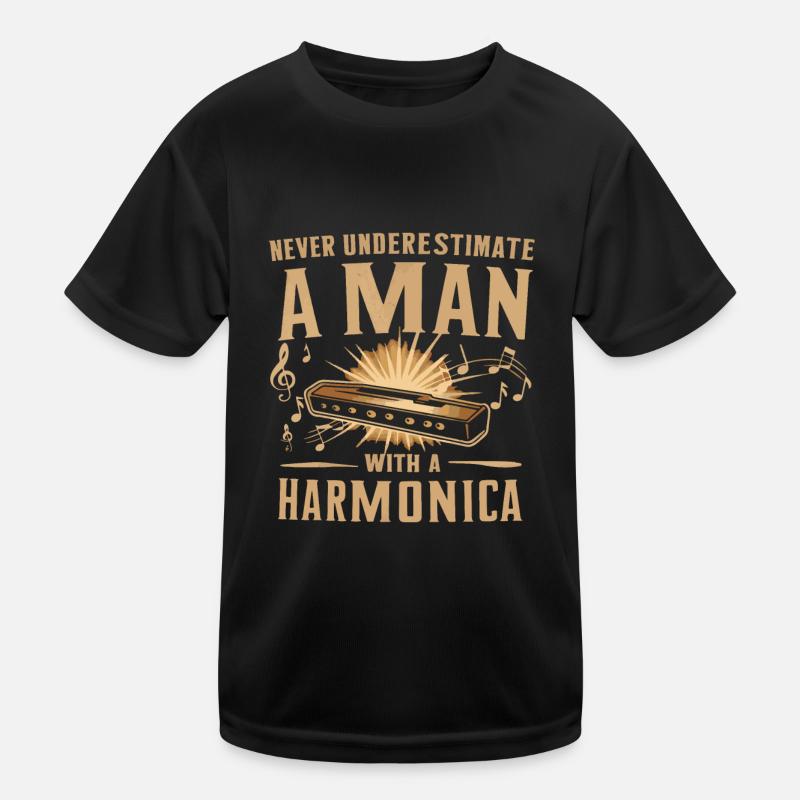 Harmonica Playing Gift Kids Functional T-Shirt