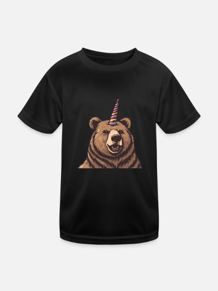 Grizzly Bear Unicorn Brown Bear Bear - Kids Functional T-Shirt - black - Front