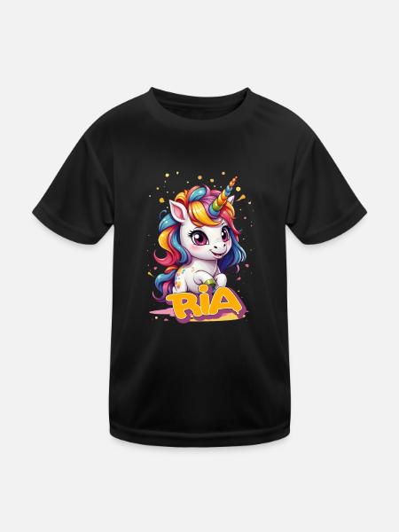 RIA - Beau nom de fille avec une jolie licorne - T-shirt sport Enfant - noir - Devant