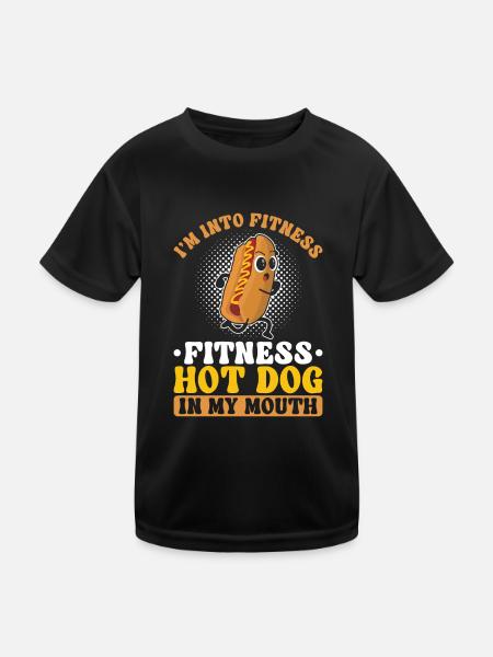 Hot Dog Adult Pun I'm Into Fitness - Kids Functional T-Shirt - black - Front