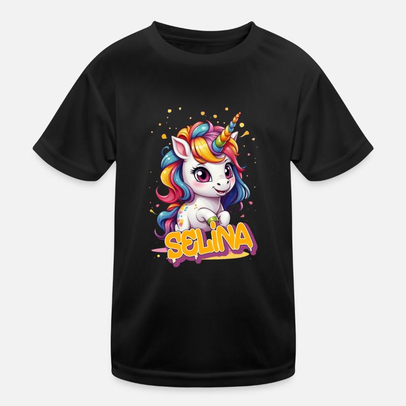 SELINA - Schöner Mädchen Name mit süßem Einhorn Kinder Funktions-T-Shirt