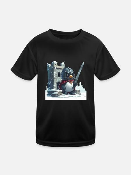 Penguin Knight Kawaii Penguin Cute - Kids Functional T-Shirt - black - Front