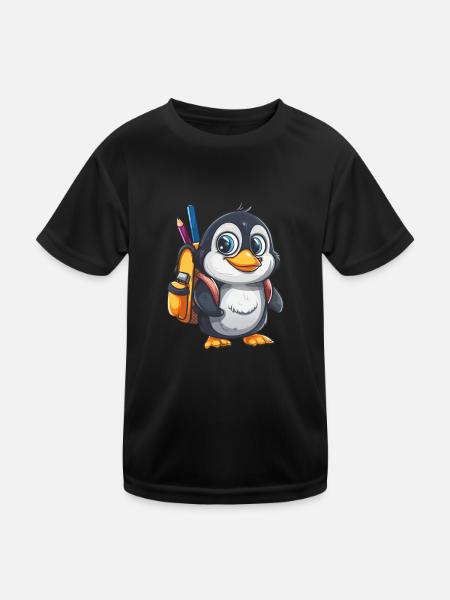 Pinguin Schule Kind Kawaii Pinguin Niedlich - Kinder Funktions-T-Shirt - Schwarz - Vorne