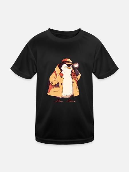 Penguin Detective Kawaii Penguin Cute - Kids Functional T-Shirt - black - Front