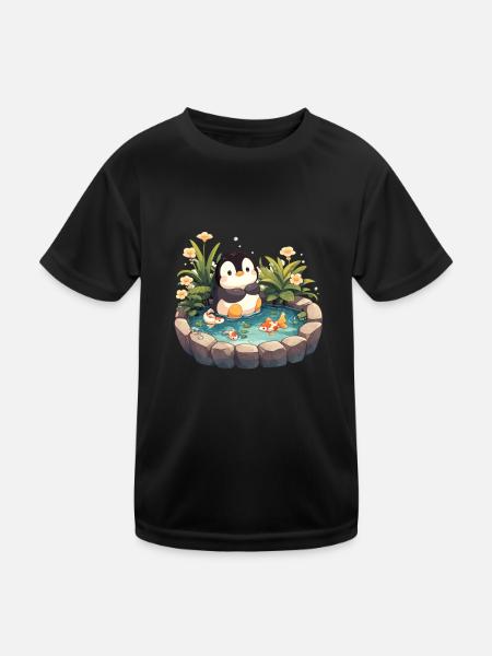 Pinguin Koi Fisch Japanischer Pinguin Niedlich - Kinder Funktions-T-Shirt - Schwarz - Vorne