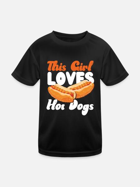 Hot Dog Adult Girl This Girl Loves - Kinder Funktions-T-Shirt - Schwarz - Vorne