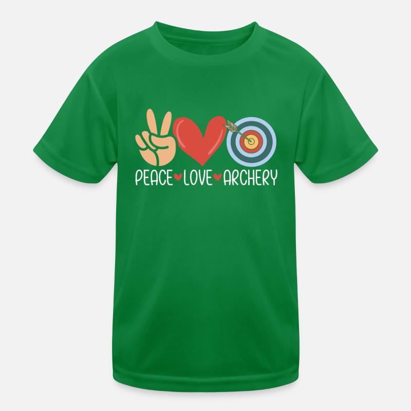 Peace Love Bogenschießen Jagd Compound Bogen Lustig Kinder Funktions-T-Shirt