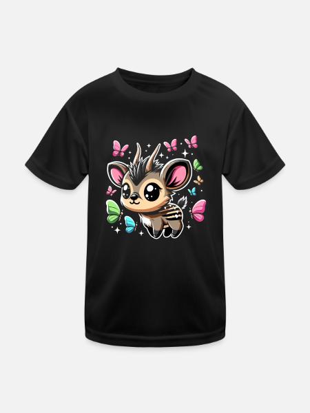 Niedlicher Pudu-hirsch Südamerika Cartoon-hirsch - Kinder Funktions-T-Shirt - Schwarz - Vorne