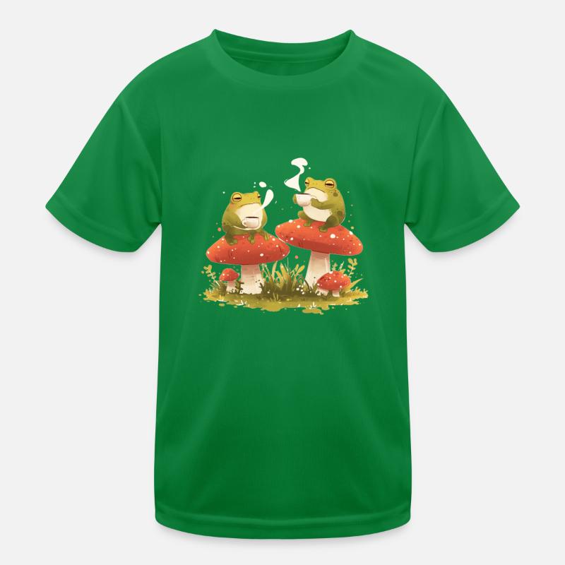 Frogs With Tea Toadstool Mushrooms Cottagecore Kids Functional T-Shirt