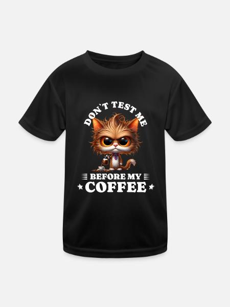 Morgenmuffel Kaffee Anti Frühaufsteher cat - Kinder Funktions-T-Shirt - Schwarz - Vorne