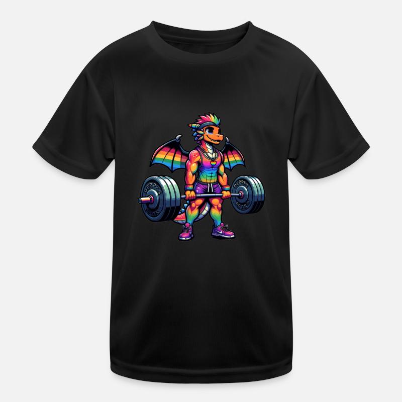 Rainbow Dragon Deadlifting Kinder Funktions-T-Shirt