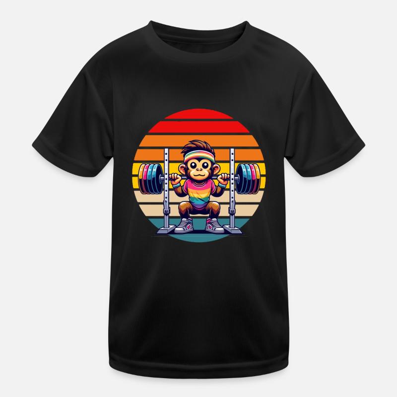 Rainbow Monkey Squatting in the Gym Kinder Funktions-T-Shirt
