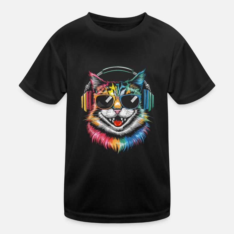 Bunte Katze Sonnenbrille Kopfhörer Kinder Funktions-T-Shirt
