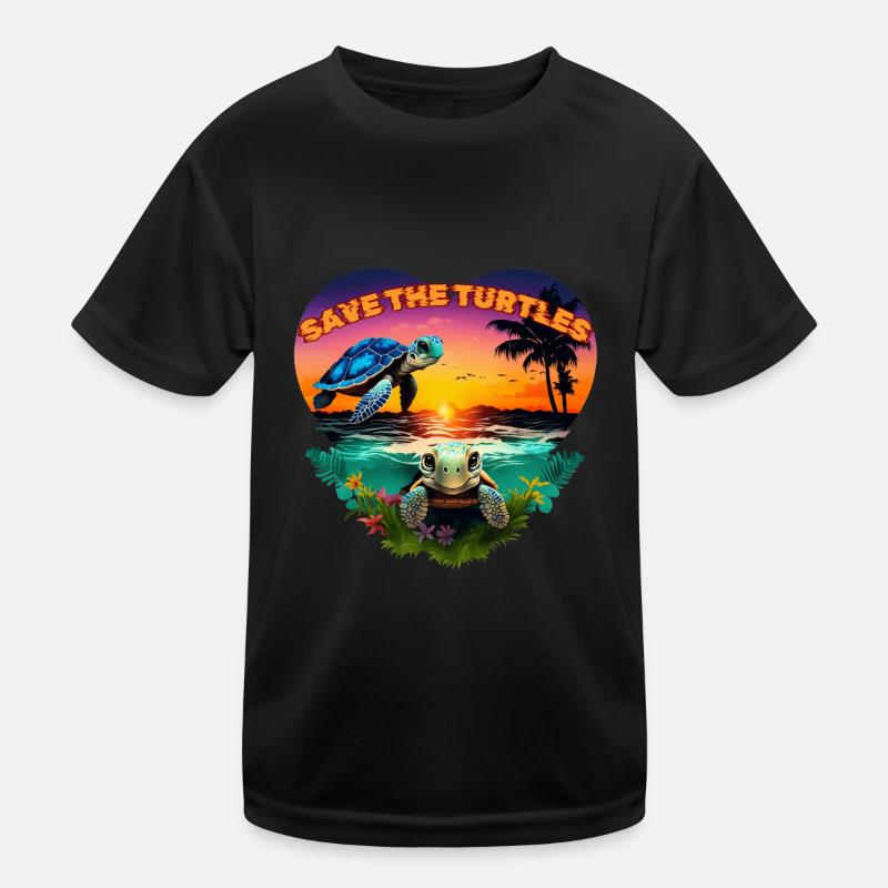 RETTE DIE SCHILDKRÖTEN - Kinder Funktions-T-Shirt - Schwarz