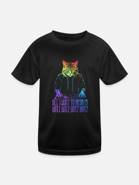 Disco Cat Hardcore Rave Music Raver, EDM DJ - Kids Functional T-Shirt - black - Front