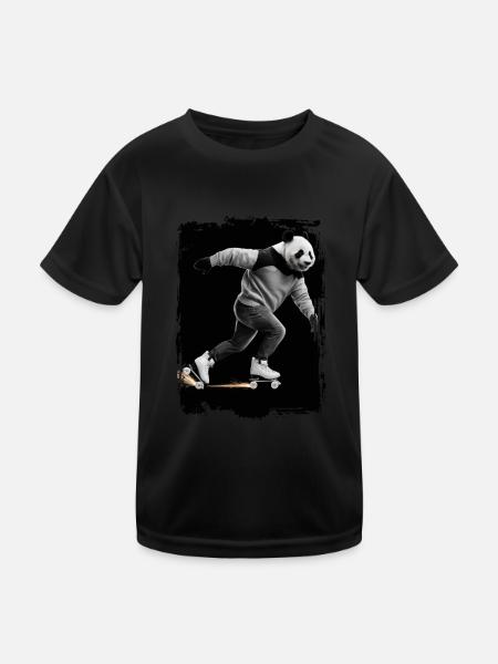 Panda Skaten Geschenk - Kinder Funktions-T-Shirt - Schwarz - Vorne