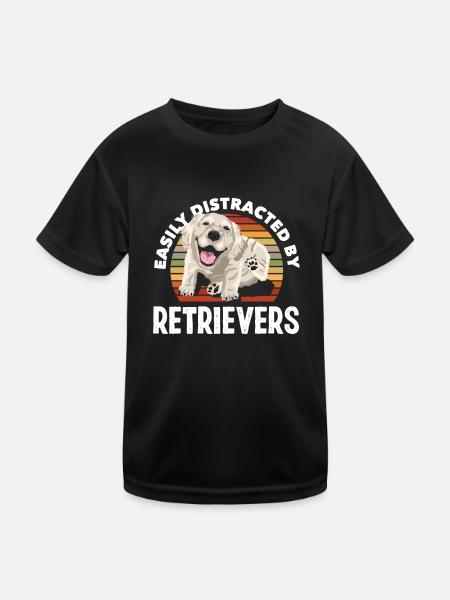 Retro Golden Retriever Dog Holder - Kids Functional T-Shirt - black - Front