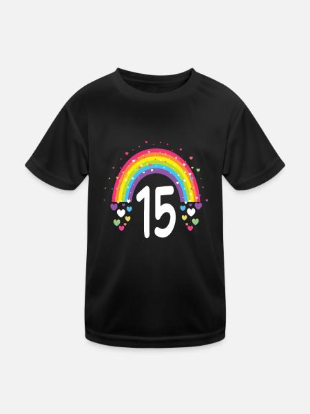 15th Birthday Gift Rainbow Birthday Girl - Kids Functional T-Shirt - black - Front