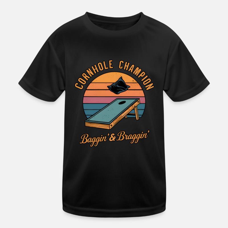 Cornhole Champion Sunset Design Tasche Wurfspieler Kinder Funktions-T-Shirt